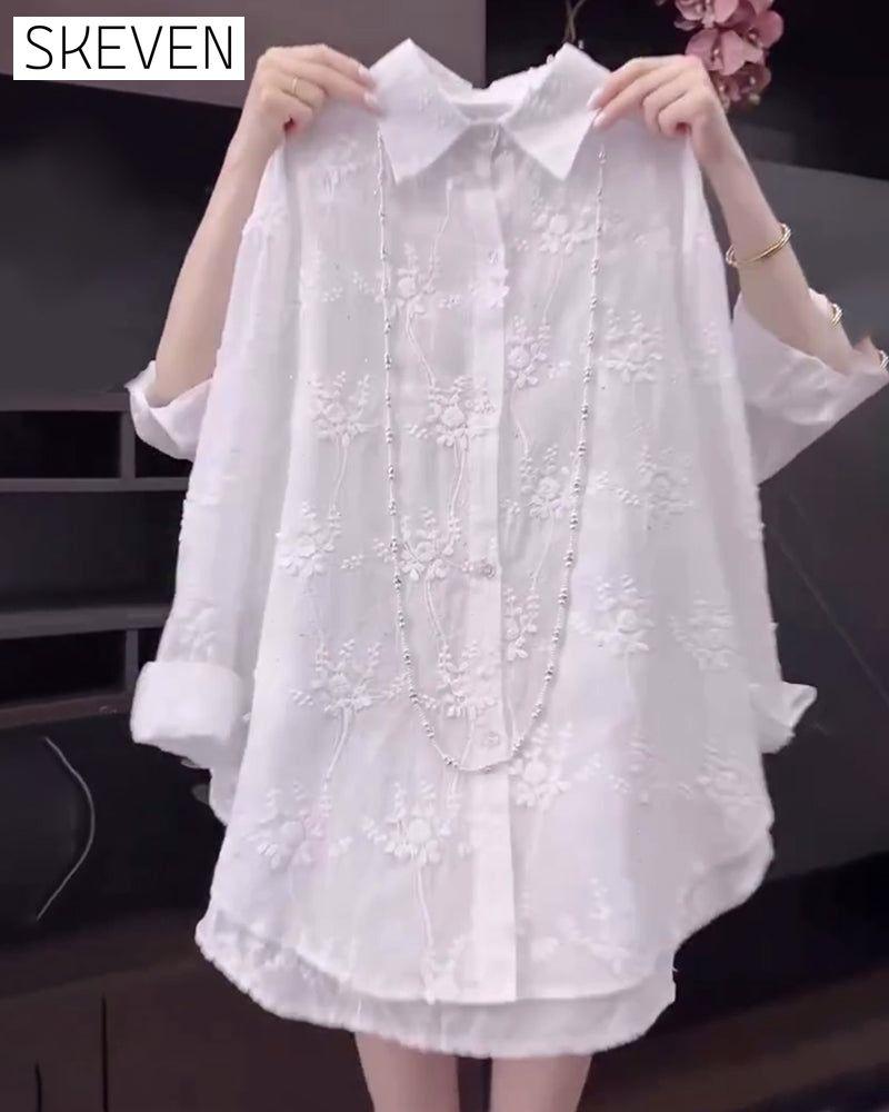 Solid Embroidered Drop Shoulder Shirt