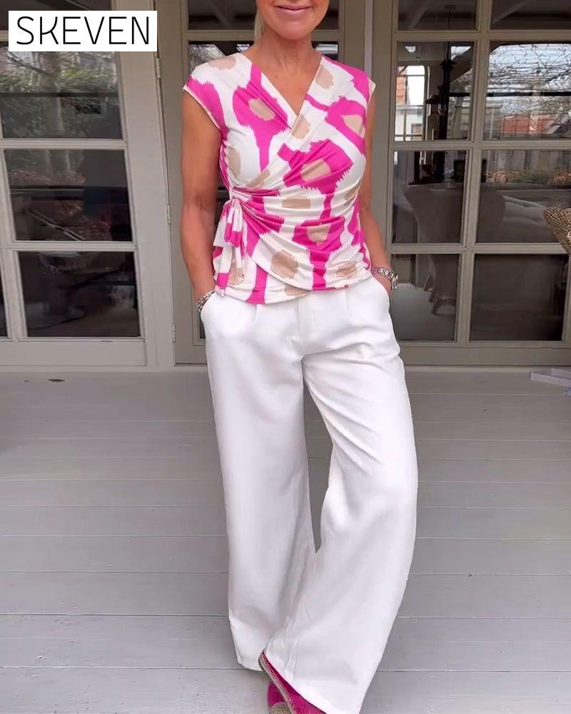 Bedrucktes, plissiertes Tanktop mit Twist-Effekt