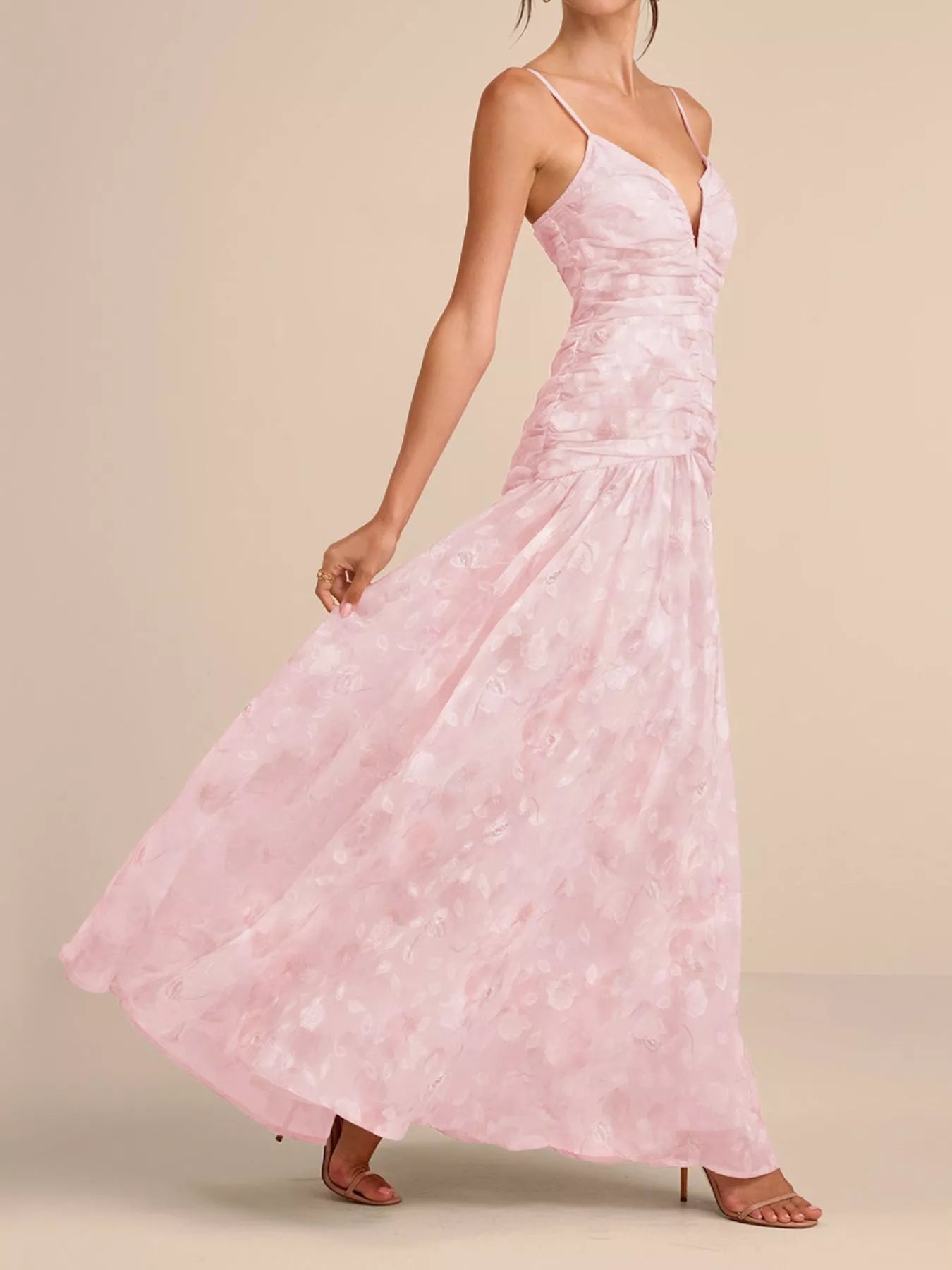 Ruched Spaghetti Strap Maxi Dress