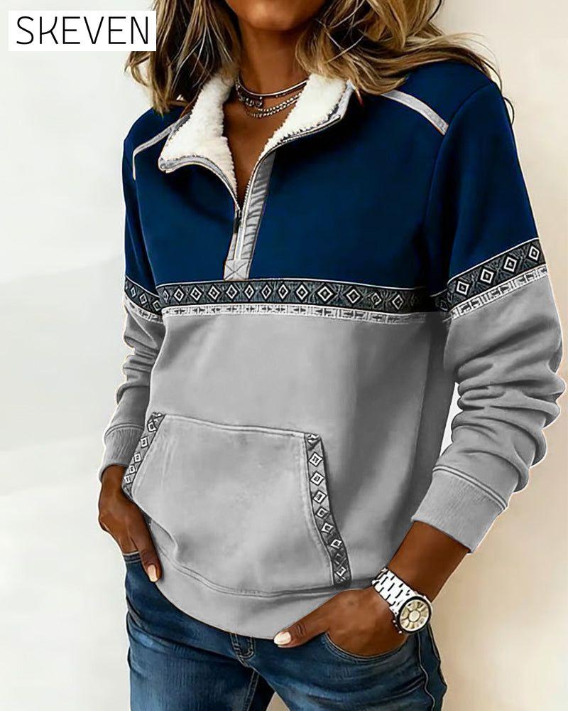 Retro-Sweatshirt mit farblich abgesetztem Pelzkragen