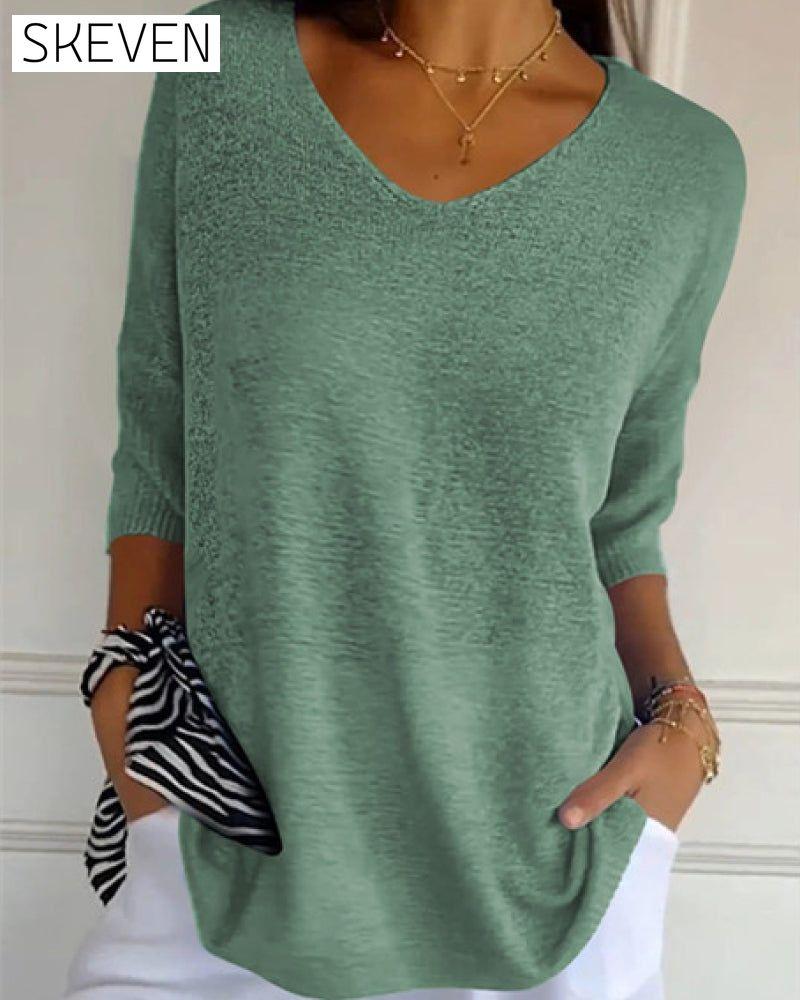 💖 Stricktop in Unifarbe mit V-Ausschnitt