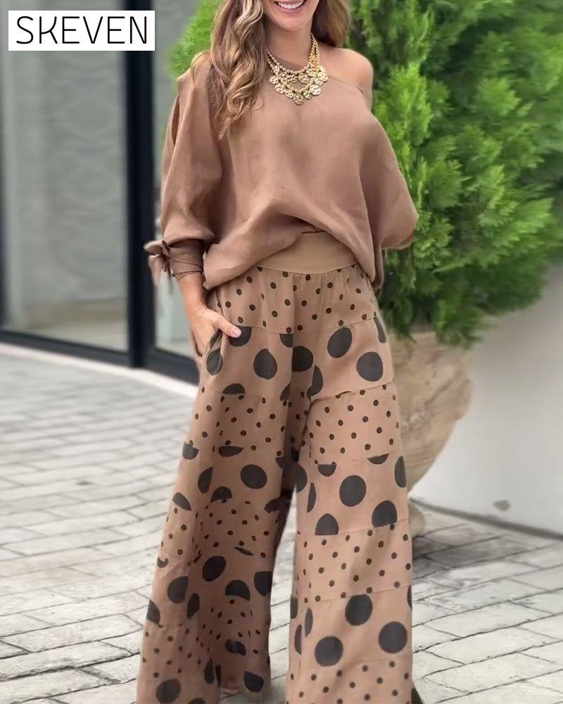Polka dot print one-shoulder two-piece suit 202466 spring summer two-piece sets