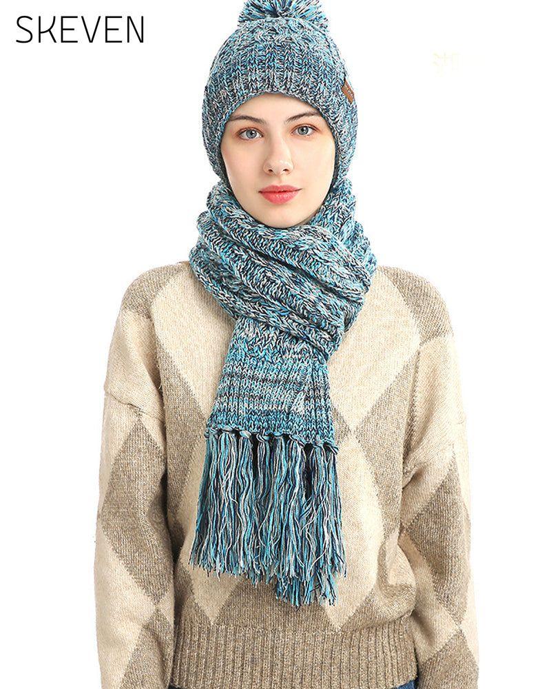 Hat Knitted Wool Three-Piece Set