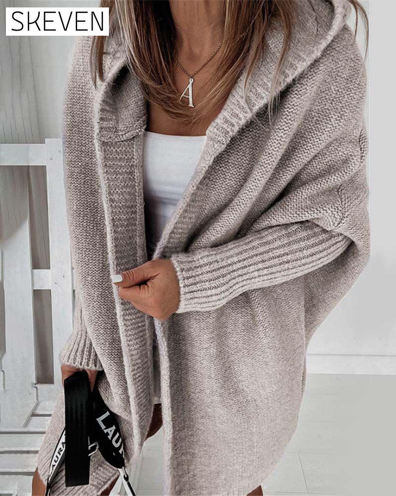 Einfacher, einfarbiger Fledermaus-Hoodie-Cardigan