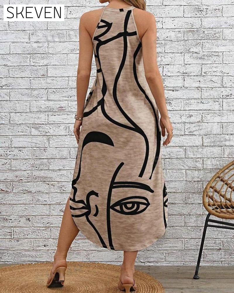 Ärmelloses, elegantes Kleid mit Gesichtsdruck