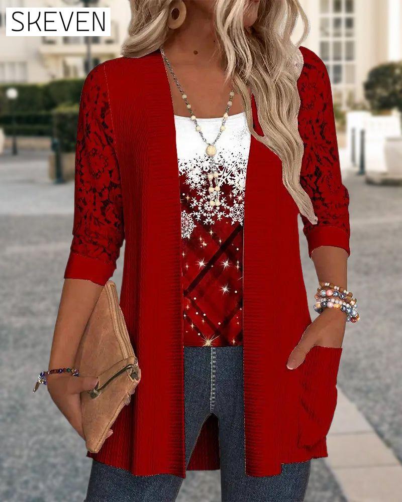 Mock Two-Piece Printed Knit Top