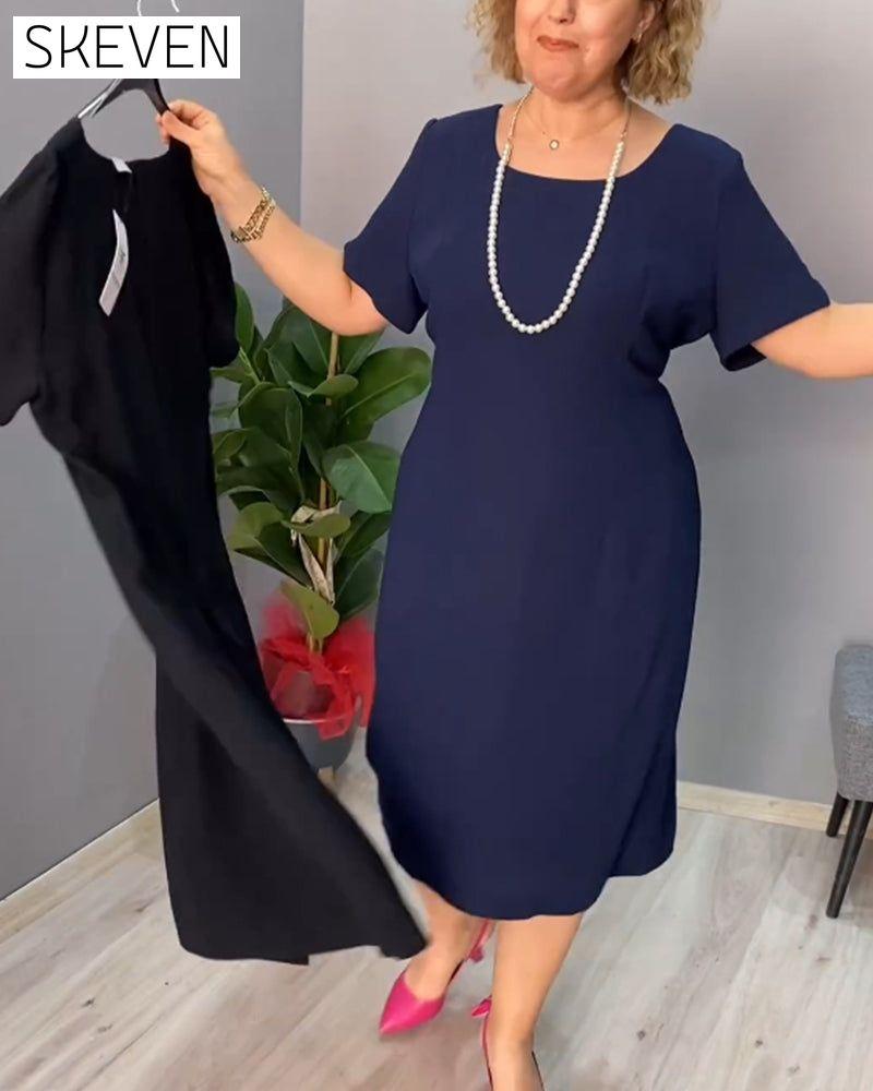 Solid color short sleeve elegant dress
