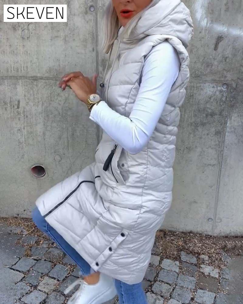 Ärmellose, wattierte Freizeitjacke mit Kapuze und Reißverschluss