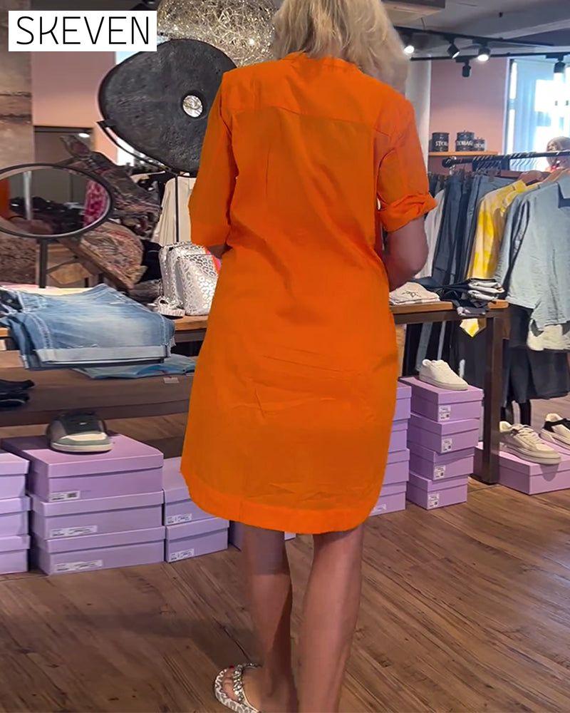Solid color buttoned casual loose dress