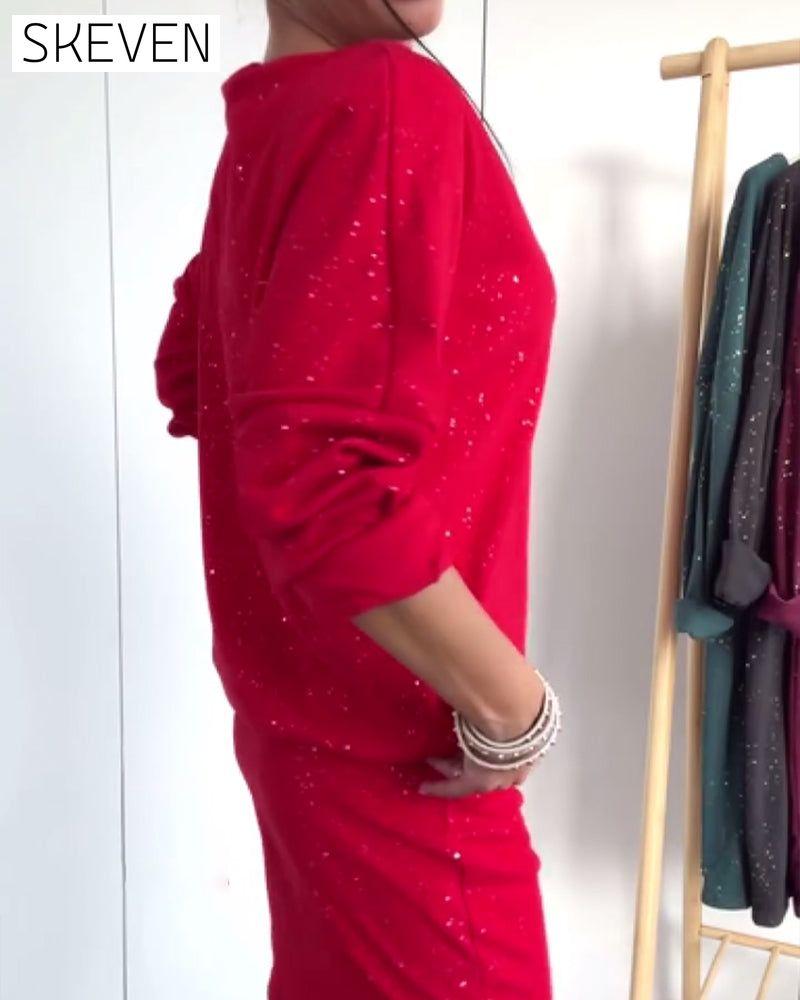 Robe de mode à col rond et fines paillettes