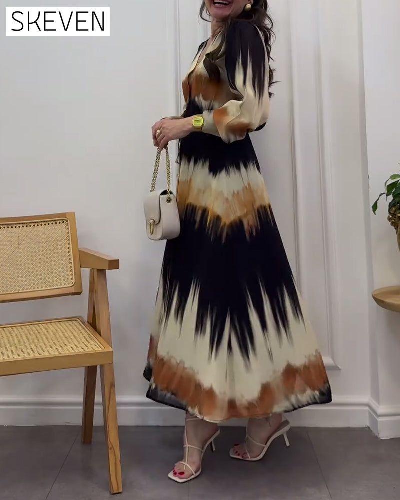 Vintage lantern sleeve tie dress casual dresses Spring summer