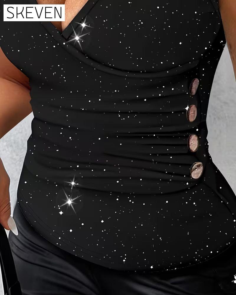 Sexy V-Neck Metal Button  Cami Top
