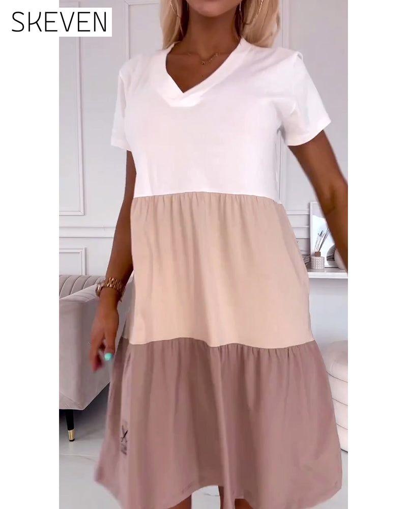 Colorblock short sleeve casual dress