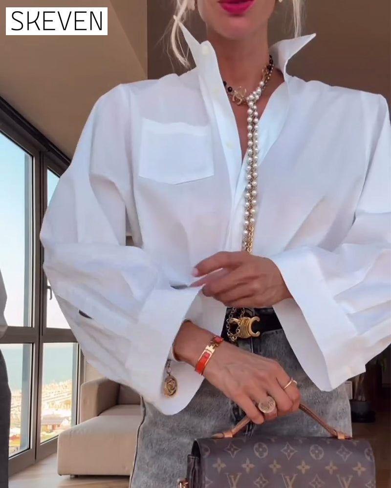 Solid color shirt with lapel pockets 2024 f/w blouses & shirts spring summer