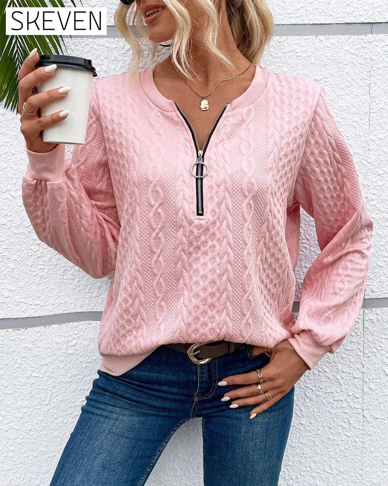 Casual solid color long sleeve zipper sweatshirt