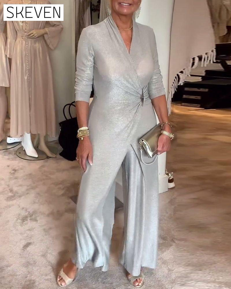 Eleganter, plissierter Jumpsuit in Unifarbe