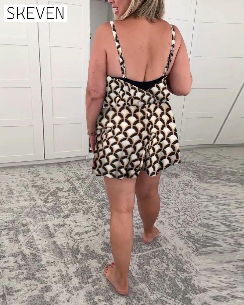 Maillot de bain deux pièces géométrique sans manches