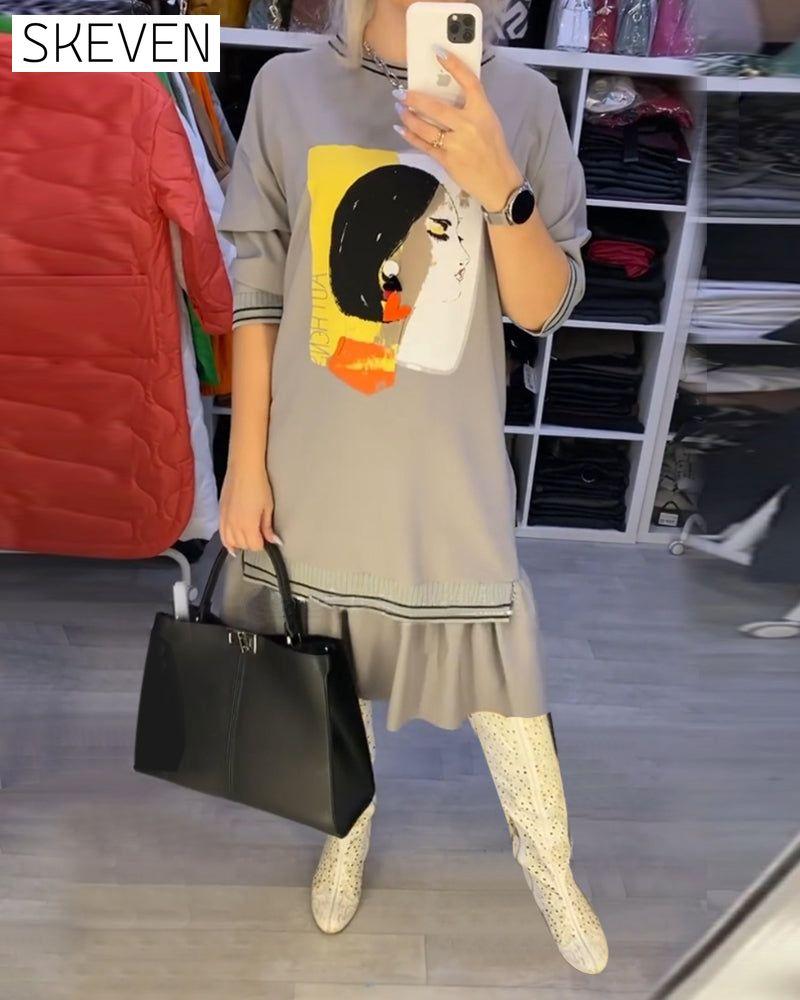 Portrait-Shiftkleid mit langen Ärmeln