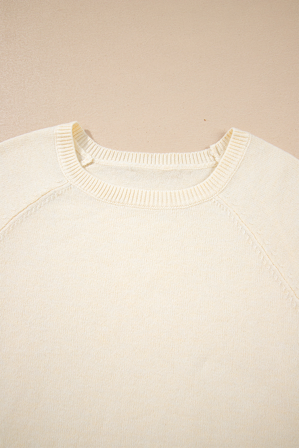 White Buttoned Bishop Sleeve Crew Neck Sweater
