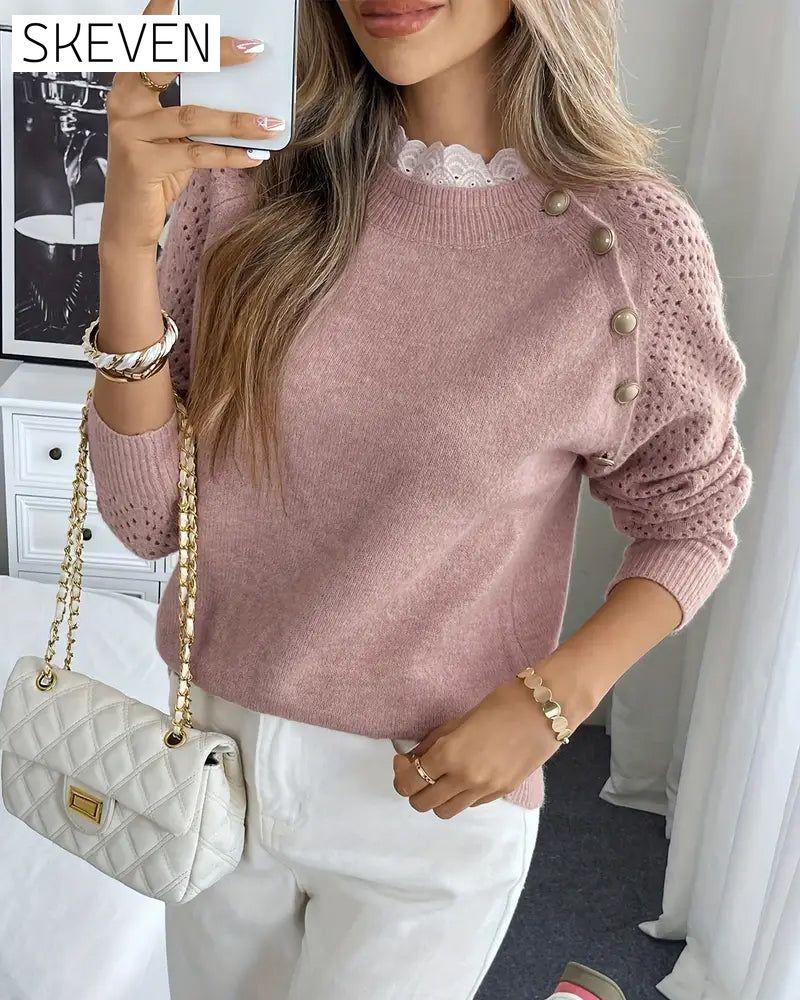 Elegant Ruffle Hollow Trim Jumper