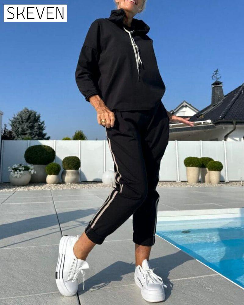 Lässiges zweiteiliges Set aus Damen-Kapuzenpullover und Hose