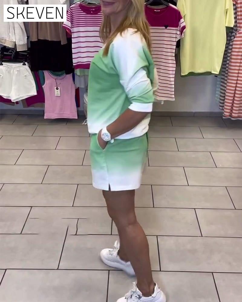 Long-Sleeved V-Neck Gradient Sports Set