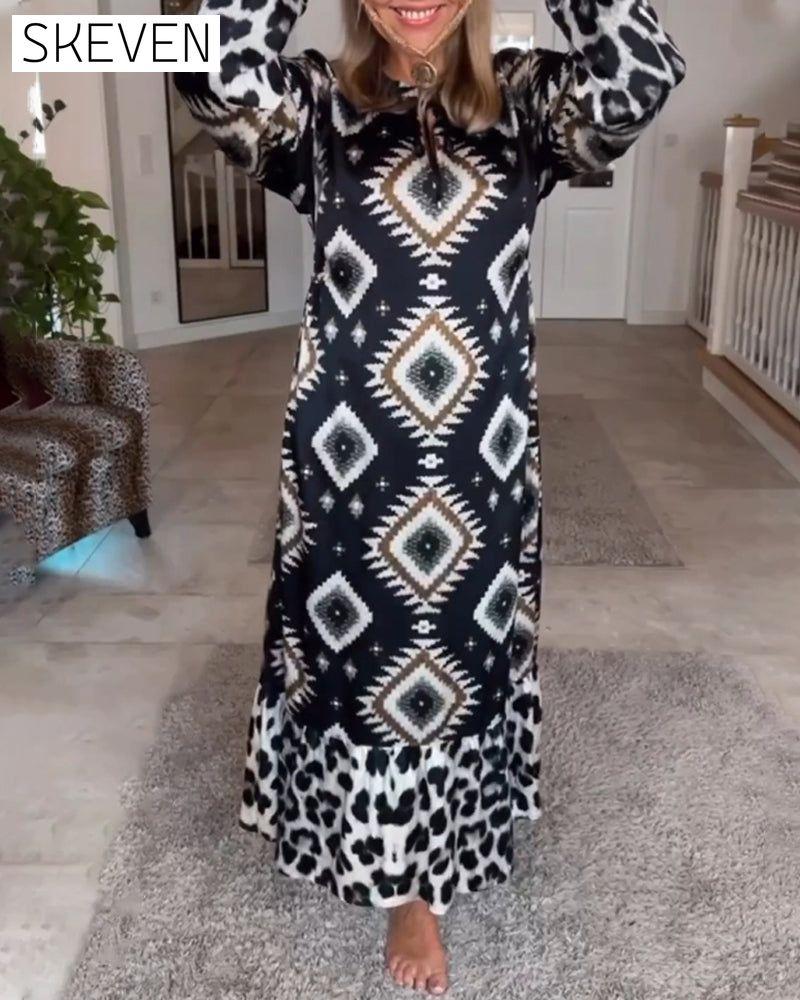 Long Sleeve Geometric Print Dress