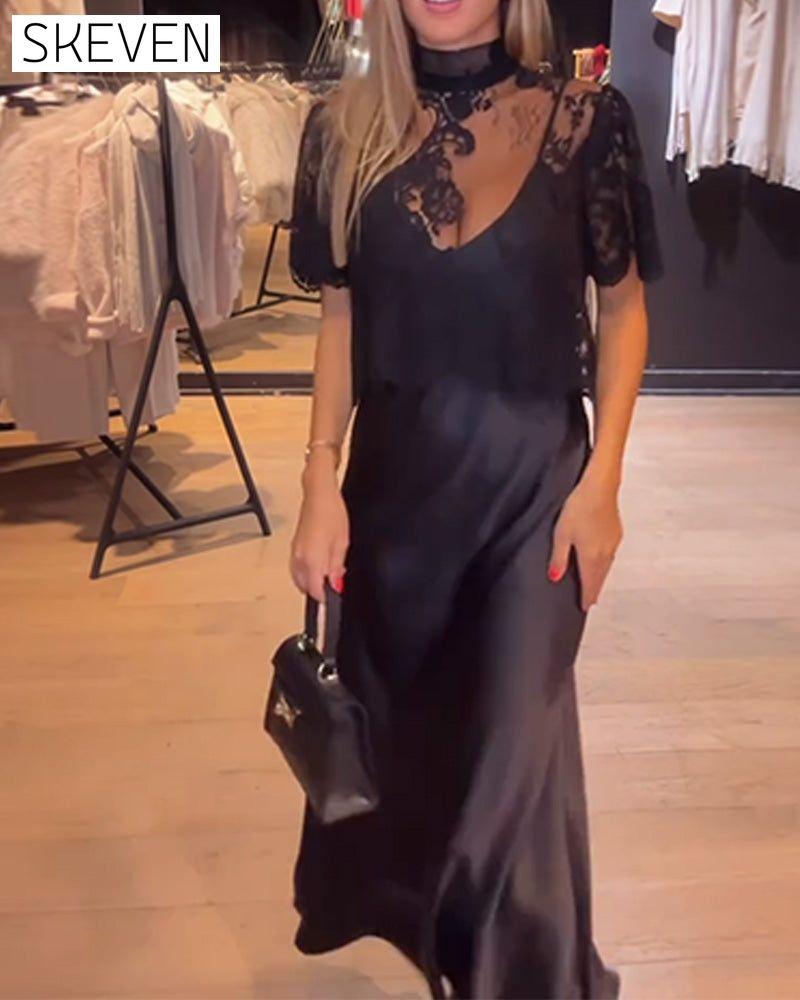 Ensembles chemisier en dentelle et résille et robe nuisette drapée