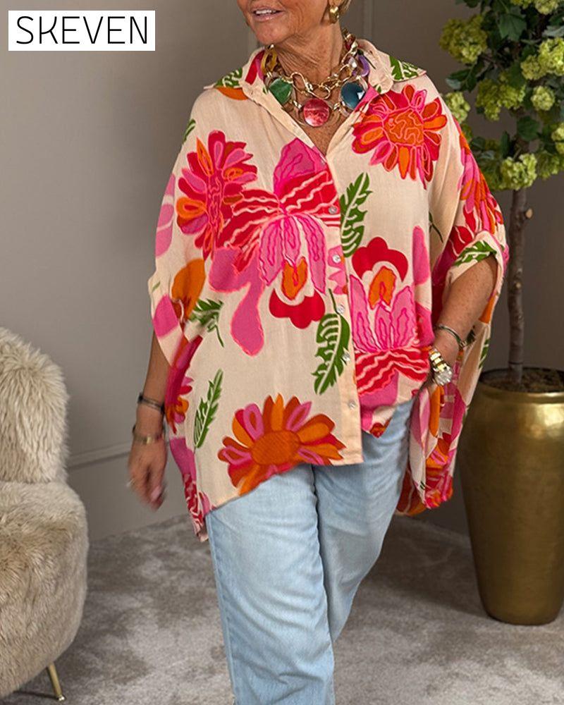 Lapel Floral Asymmetric Blouse