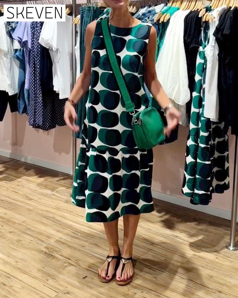 Round Neck Sleeveless Printed Dress