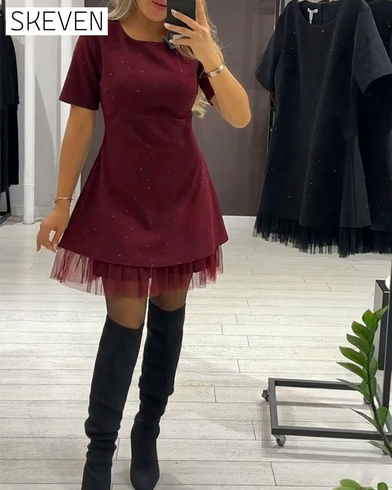 Elegant Shimmering Mesh Patchwork Dress