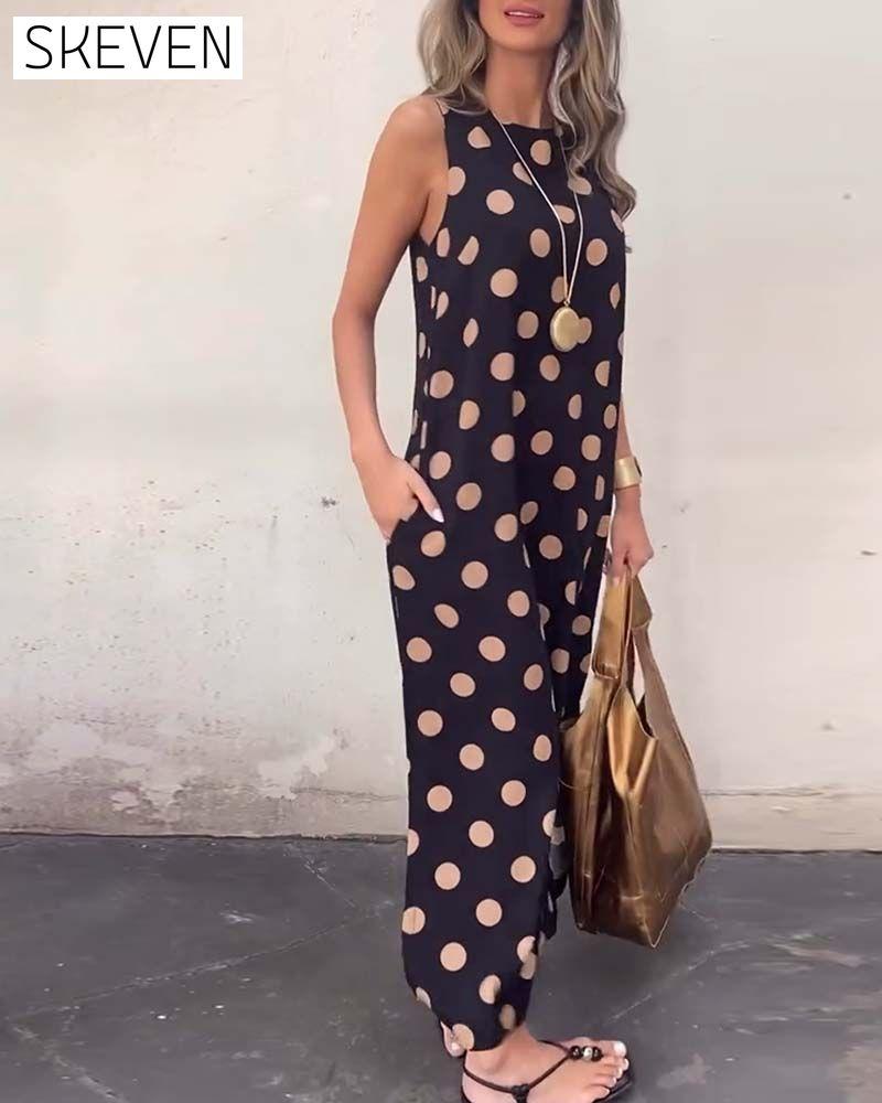 Robe maxi fendue sans manches à pois