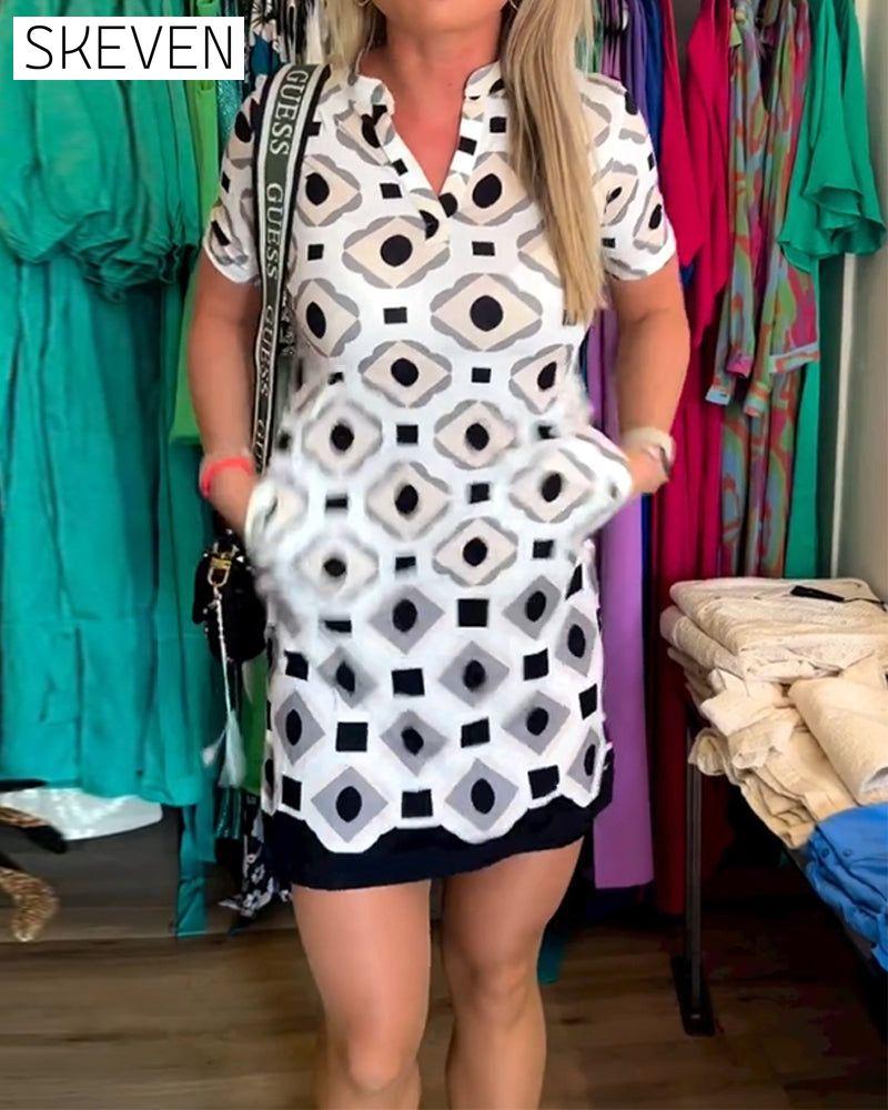 V-Neck Short Sleeve Printed Dress