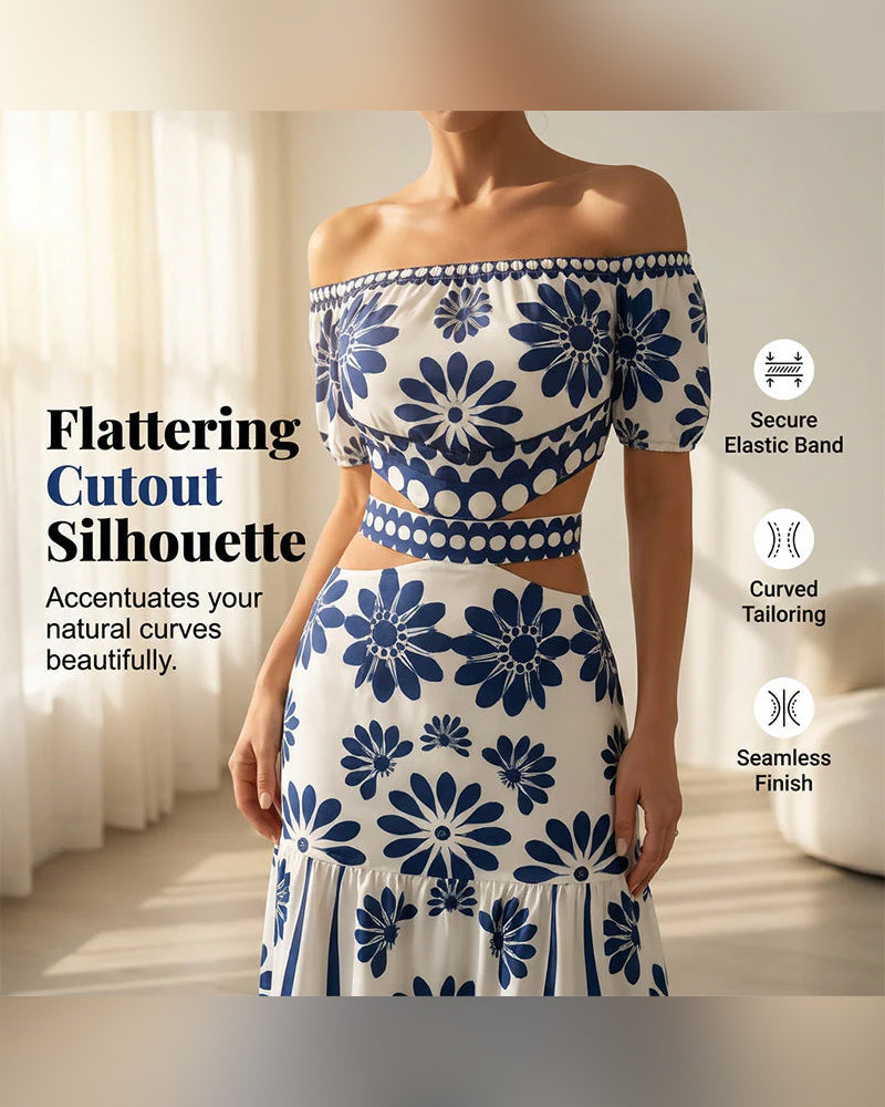 Off-Shoulder Floral Cutout Dress