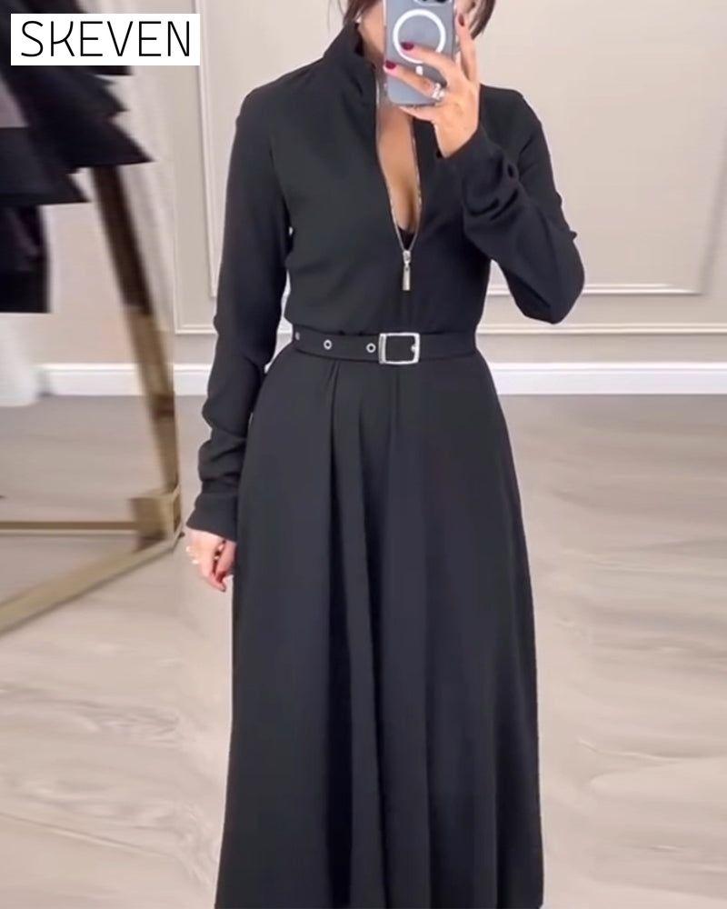 Zipper stand collar dress