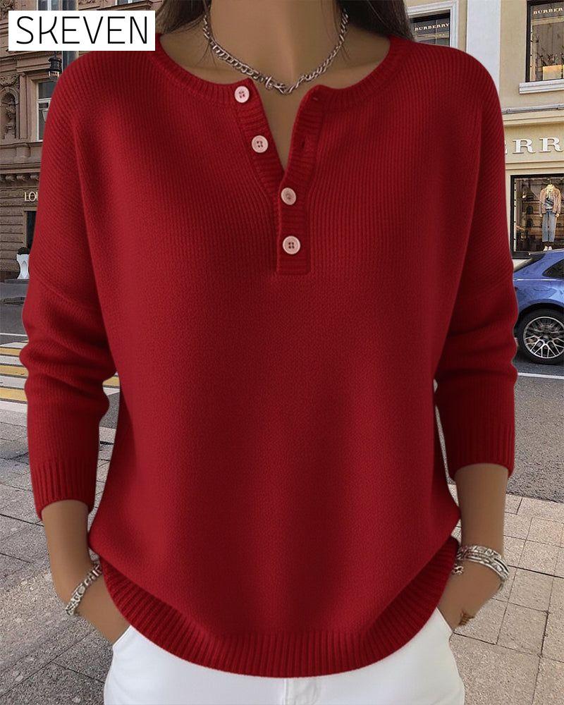 Long-Sleeved Button-Down Solid Color Jumper