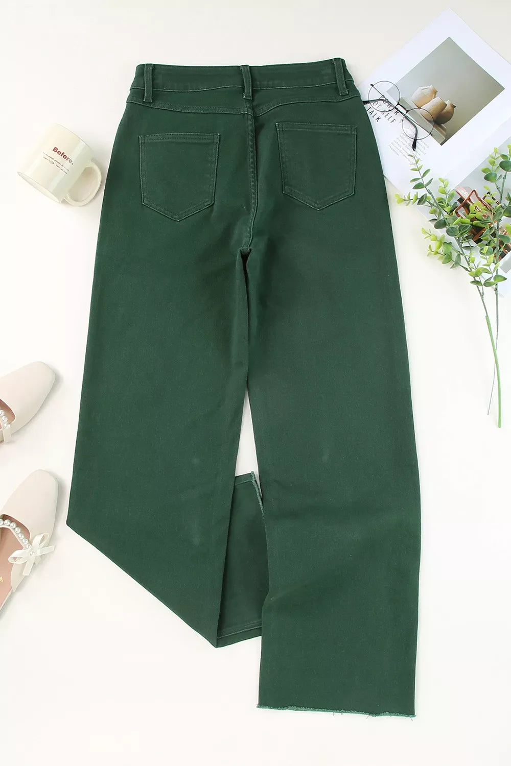 Crossed Waist Raw Hem Shift Jeans