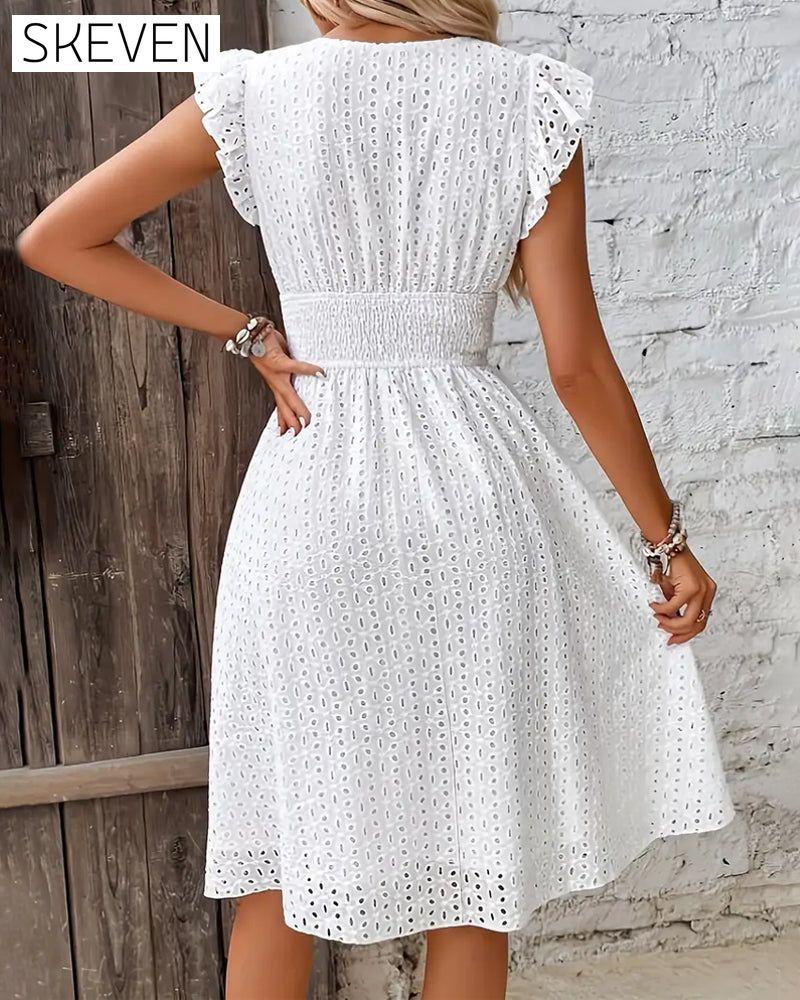 Solid color deep V waist dress