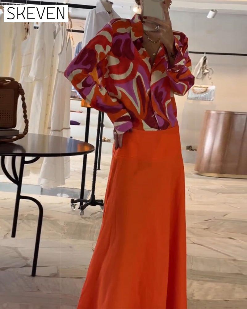 Lapel Colorful Printed Blouse with Buttons