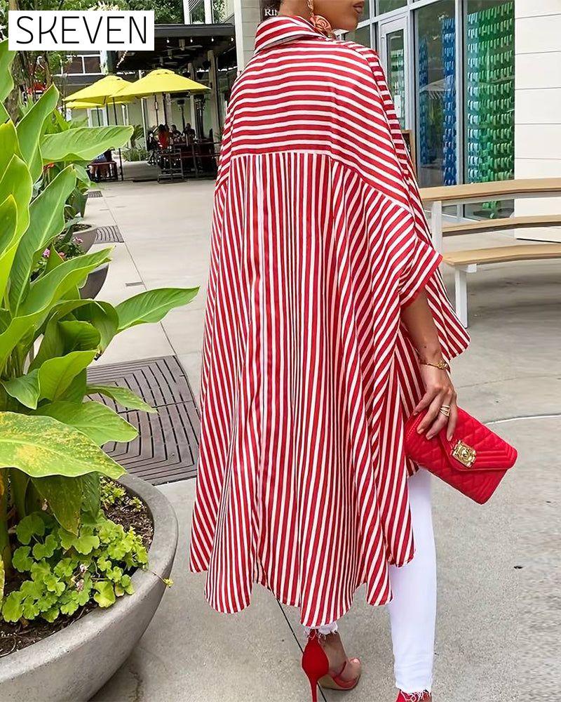 Stripe print irregular button lapel shirt 202466 blouses & shirts spring summer