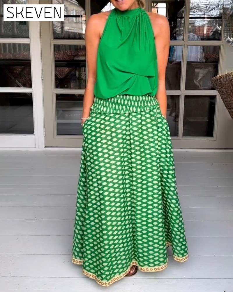 Printed vacation style mid-waist skirt skirts spring summer