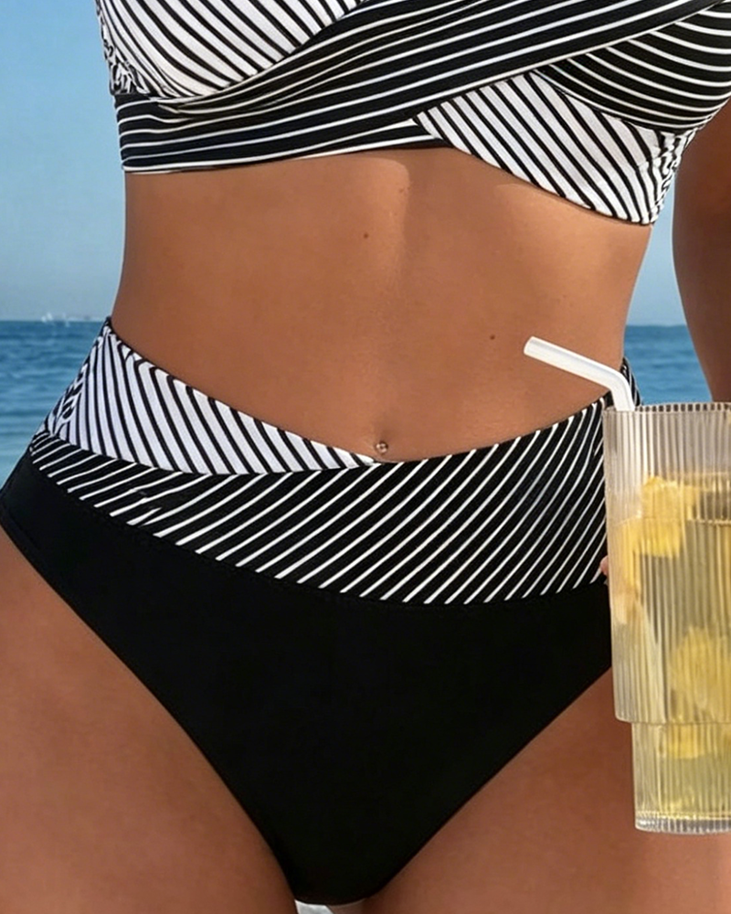 Crisscross Stripe Color Block Bikini
