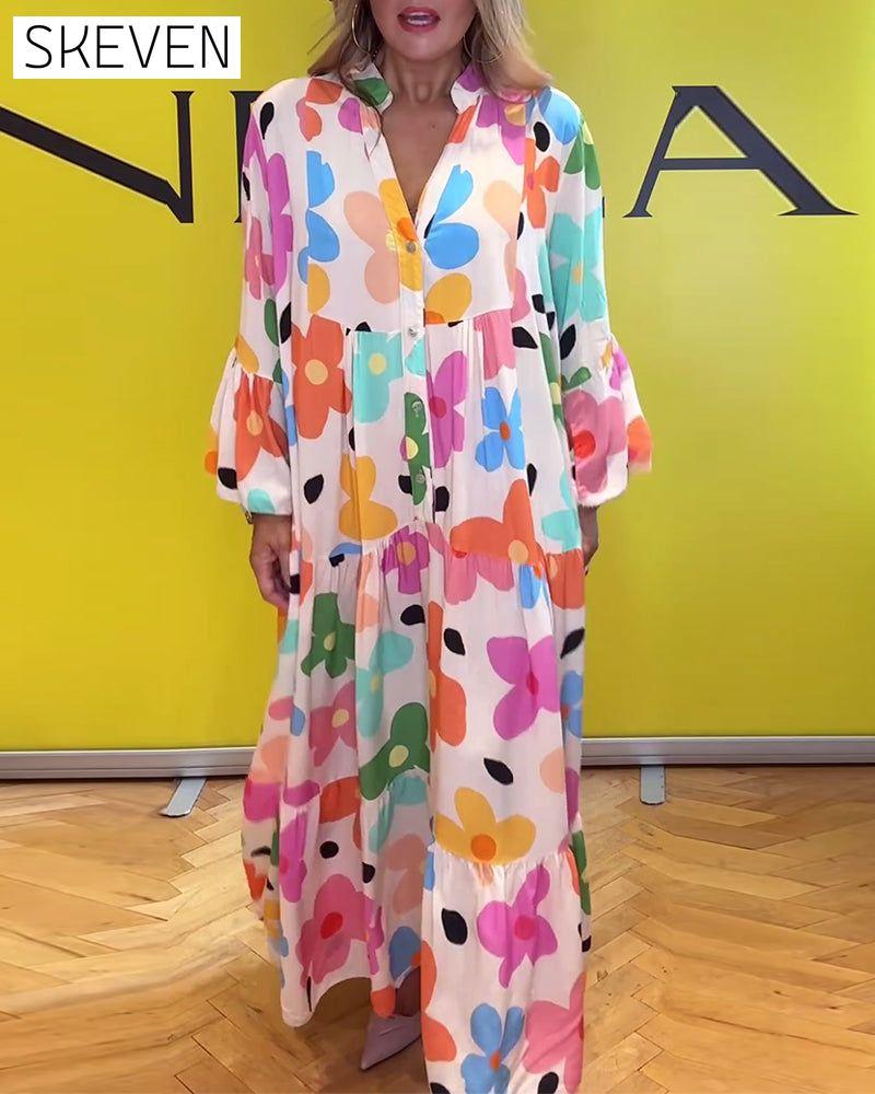 robe décontractée à manches cloche et imprimé floral coloré