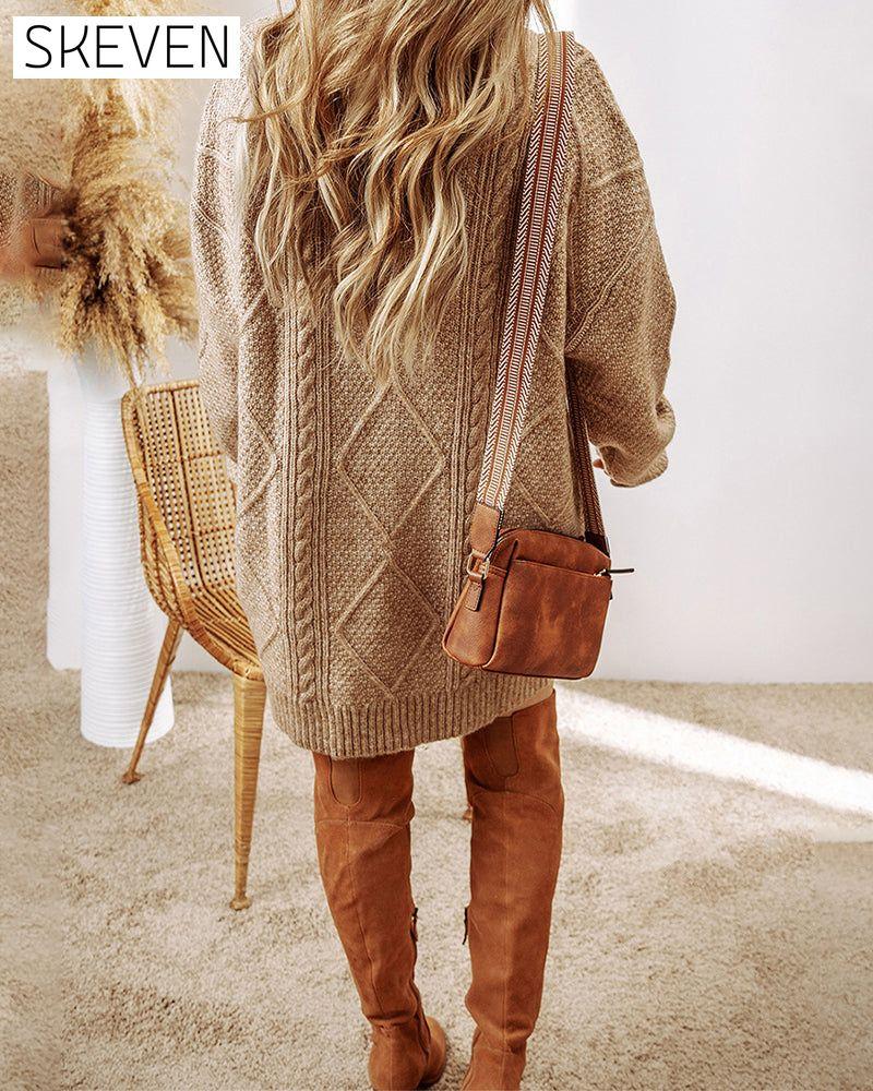 Casual Round Neck Solid Color Sweater Dress