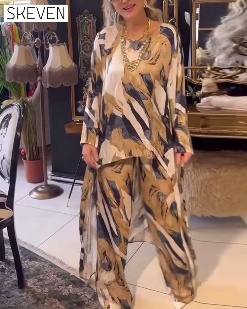 Irregular printed elegant two-piece set
