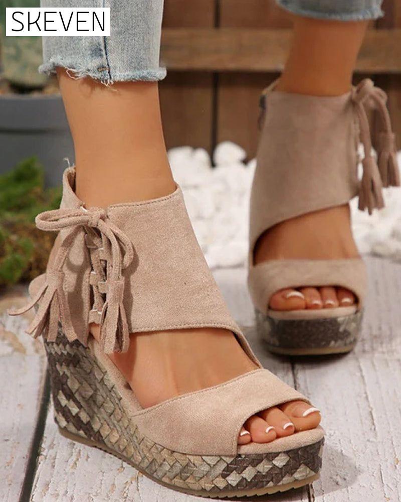 👡Women's Open Toe Platform Wedge Tassel Sandals