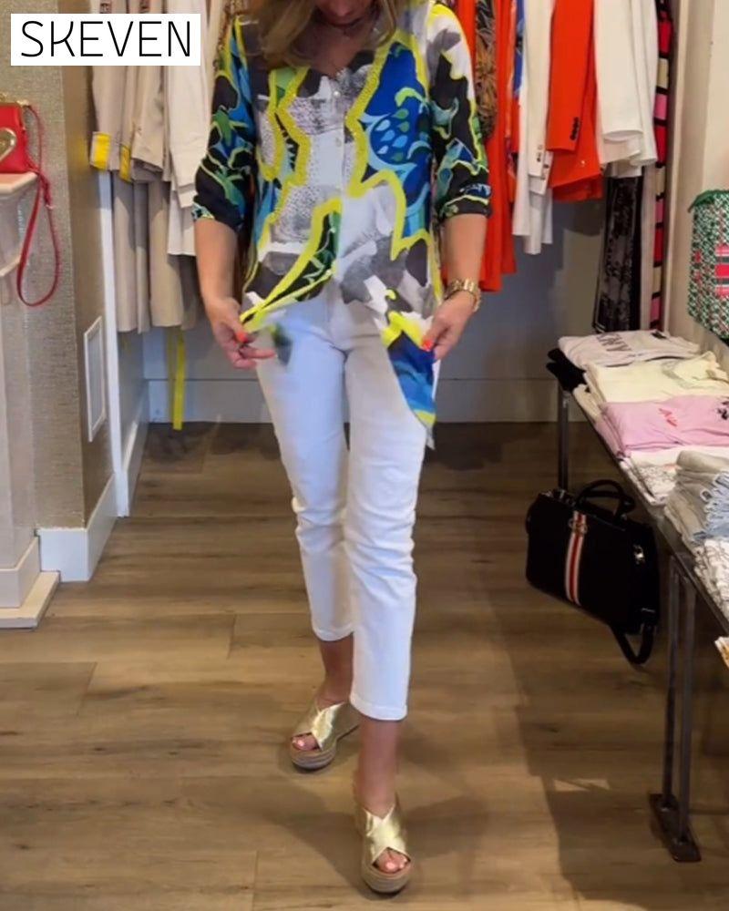 Floral printed V-neck blouse