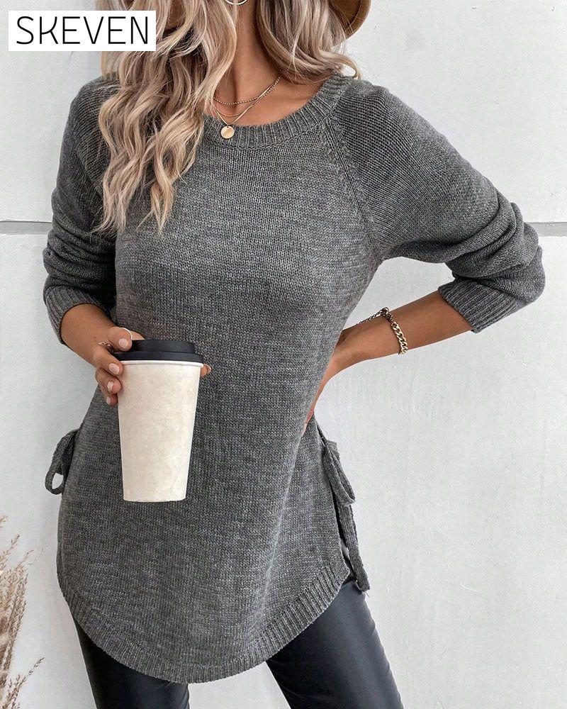 Raglan-Pullover mit seitlichem Knoten