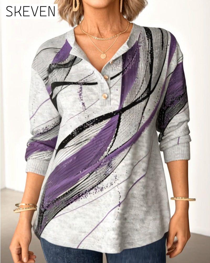 Henley Collar Printed Sweatshirt