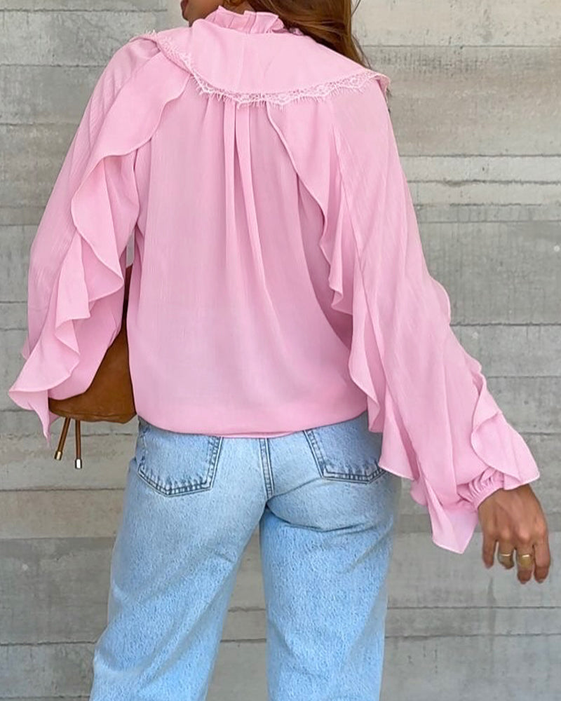 Elegant Ruffled Lace Blouse